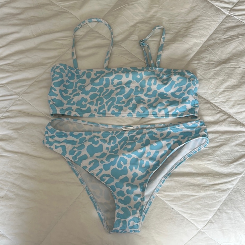 Blue and White Animal Print Bikini Set